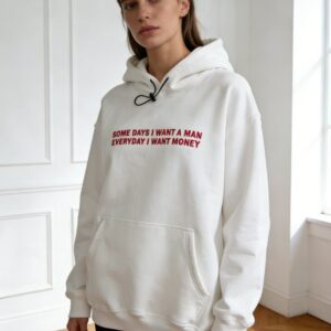 White Oversize Slogan Embroidered Hoodie