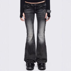 Womens Retro Wing-Pattern Slim-Fit Jeans