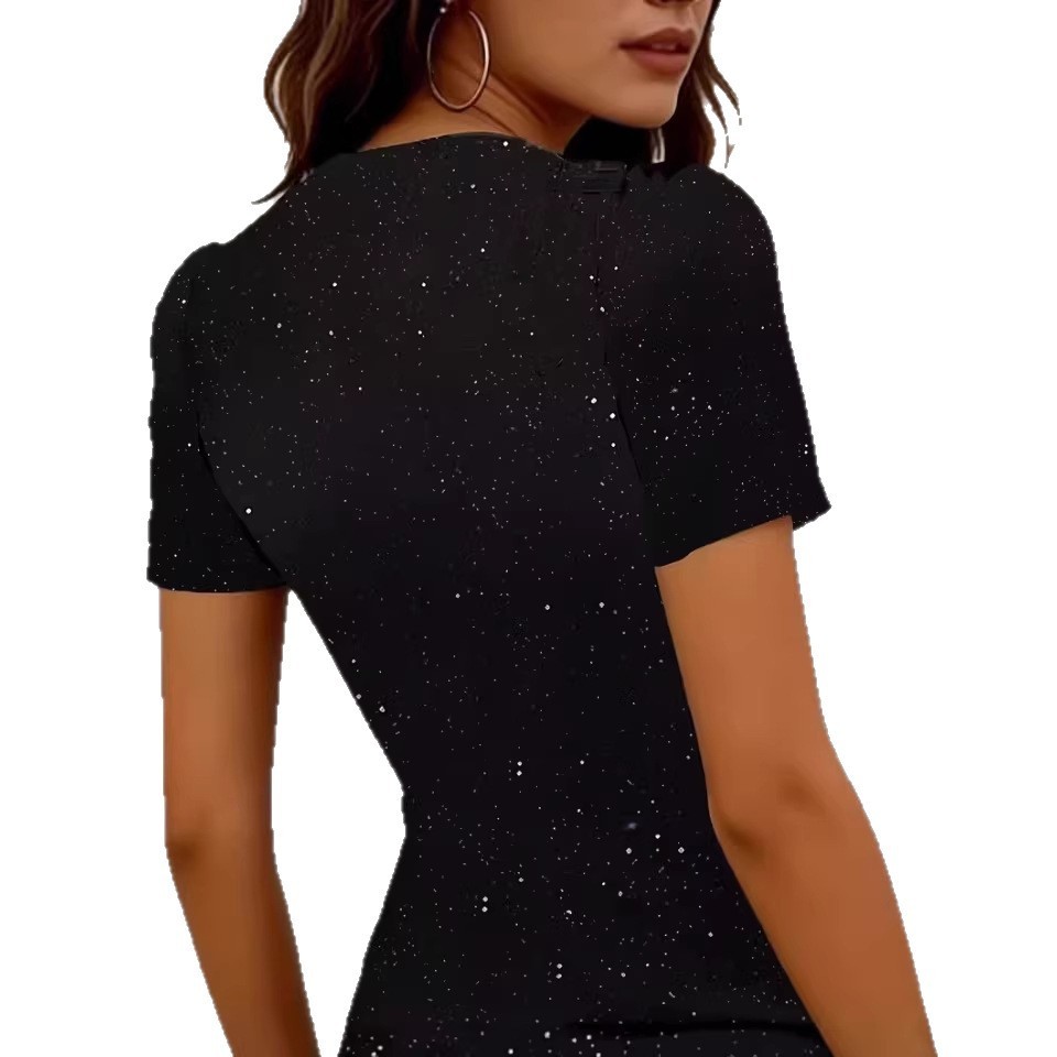 Cross-collar Short-sleeve Loose-fit V-neck Stylish Casual - Image 6