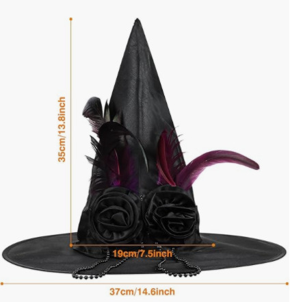Tefal Rose Feather Halloween Ruffled Witch Hat - Image 5
