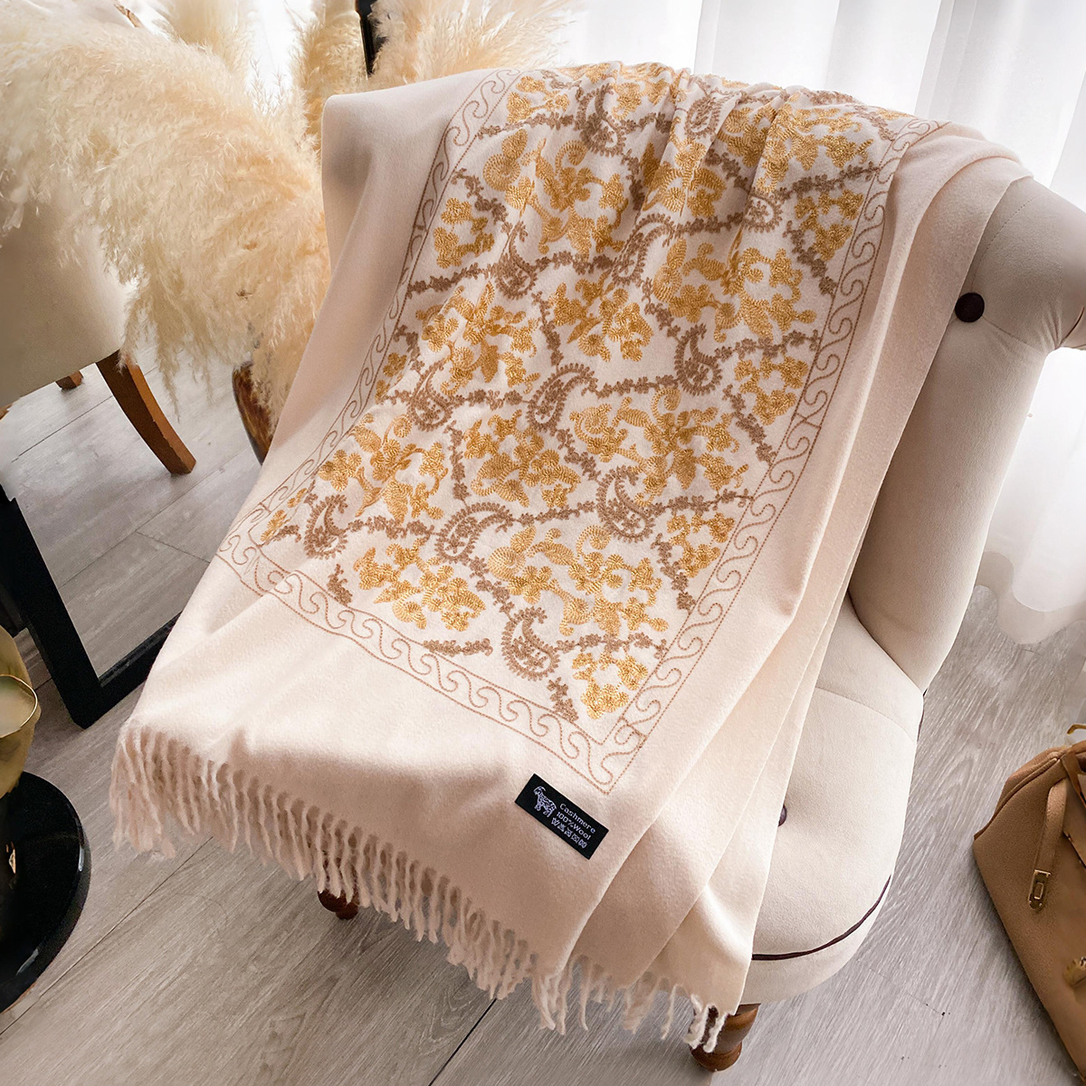 Cashew Flower Embroidered Scarf Shawl For Women - Image 8