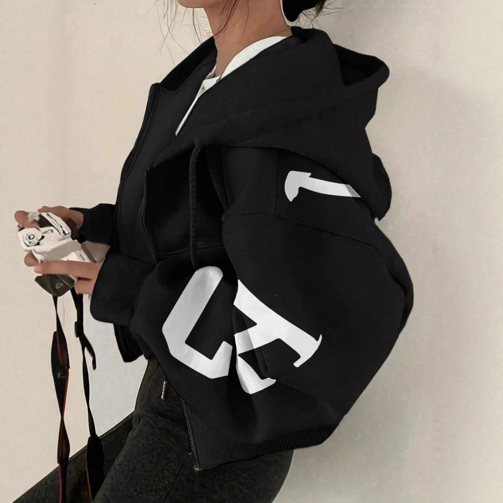 Long-sleeve Zip-up Casual Sweatshirt With A Printed Design - Image 2