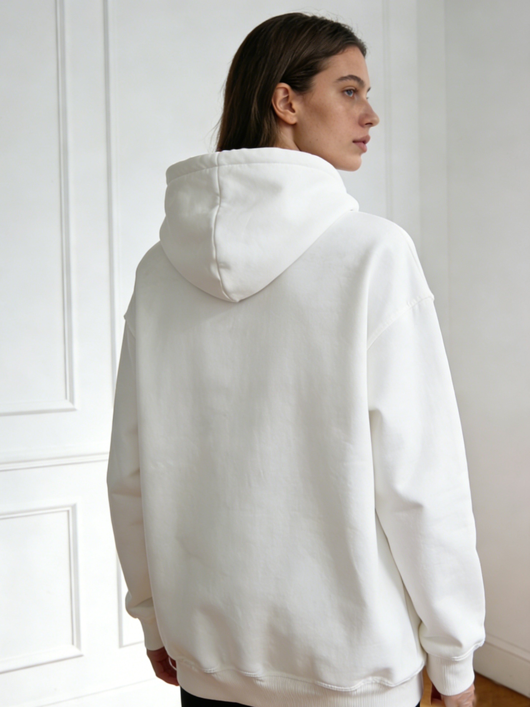 White Oversize Slogan Embroidered Hoodie - Image 2