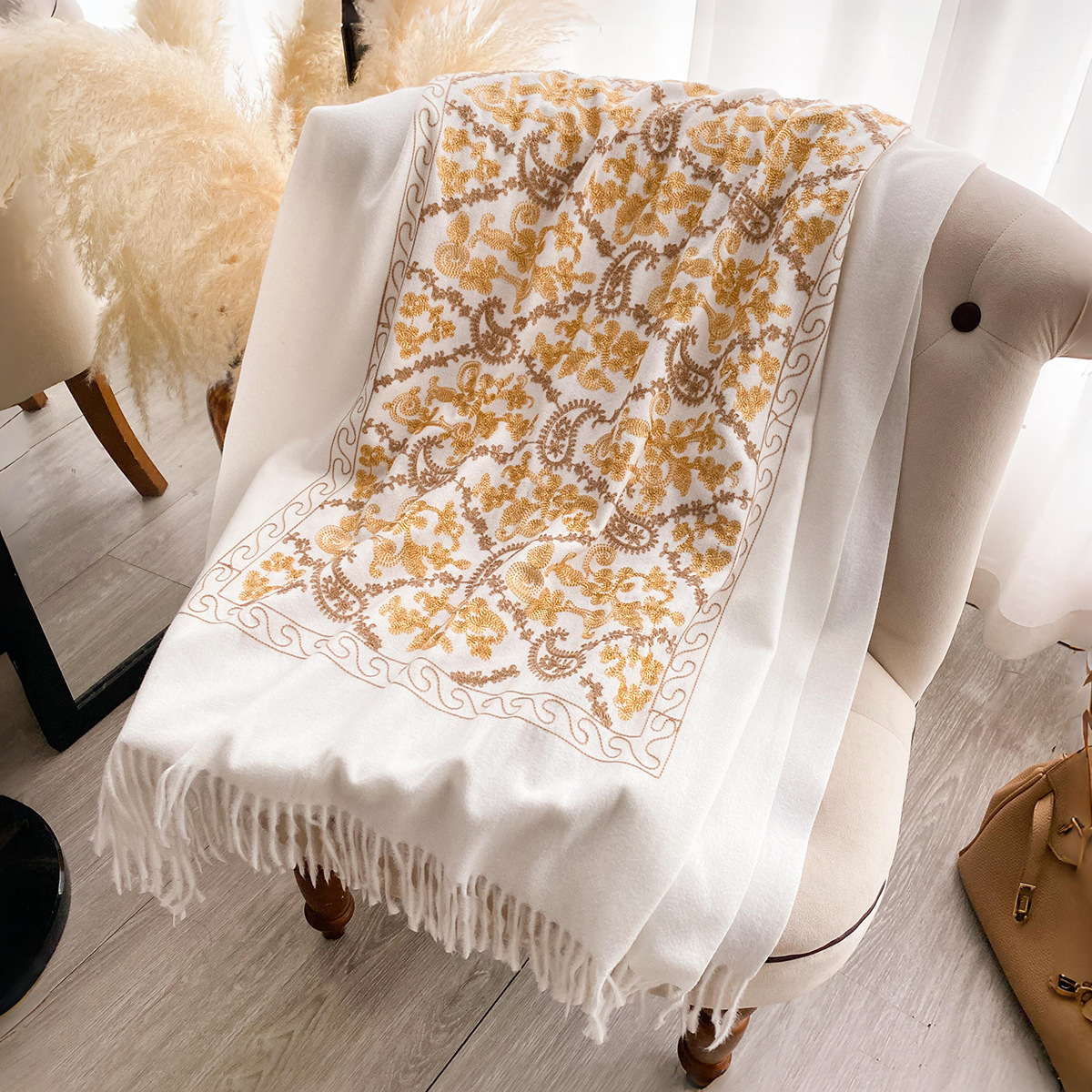 Cashew Flower Embroidered Scarf Shawl For Women - Image 5