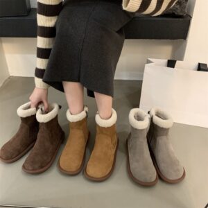 Womens Fashionable Retro Flat-Footed Furry Ankle Boots