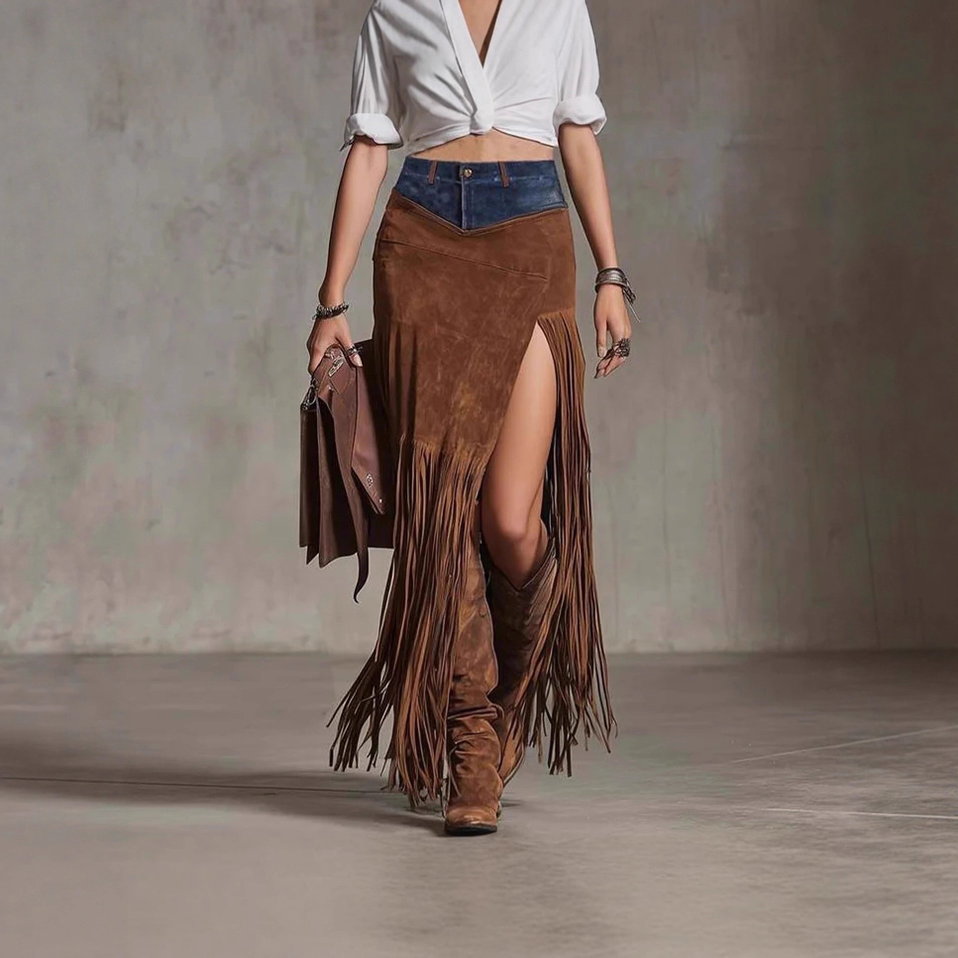 Chic Asymmetrical Tassel Suede Skirt - Image 3