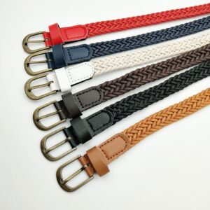 Retro Style Wax Rope Clothing Woven Belt Pu Bronze Alloy Pin Buckle Fashion Machine Woven Women's Belt