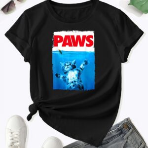 Cat-print Crew-neck T-shirt Casual Short-sleeve Top For Spring