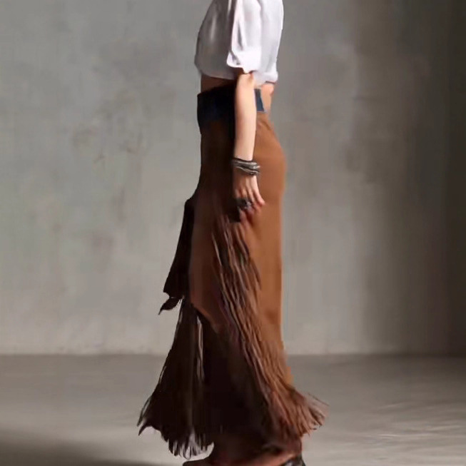Chic Asymmetrical Tassel Suede Skirt - Image 2