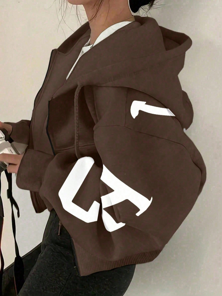 Long-sleeve Zip-up Casual Sweatshirt With A Printed Design - Image 9