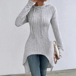 Irregular Mid-length Drawstring Long-sleeve Hoodie Jacket