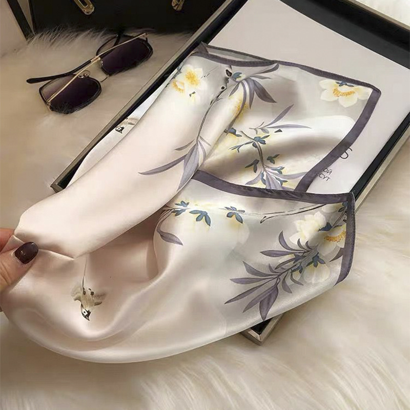 Beige Silk Square Scarf For Womenversatile And Easy To Style - Image 6