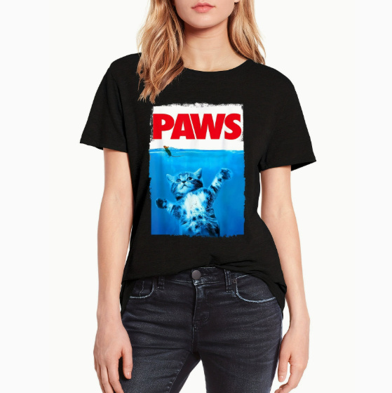 Cat-print Crew-neck T-shirt Casual Short-sleeve Top For Spring - Image 2