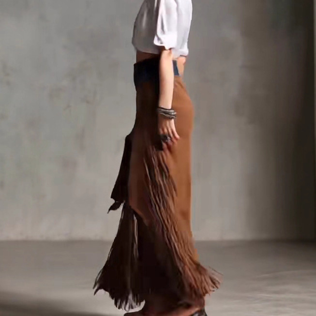 Chic Asymmetrical Tassel Suede Skirt - Image 4