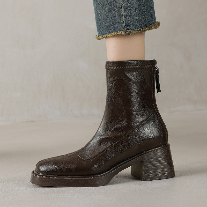 Slimming Versatile Chunky Mid-heel Square-toe Ankle Boots For Women - Image 2
