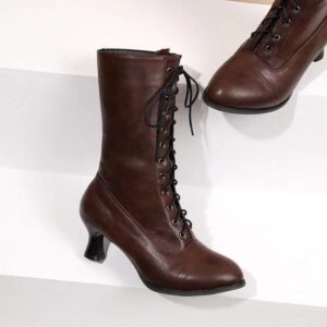 Cross-front Lace-up Low-heeled Womens Mid-calf Boots