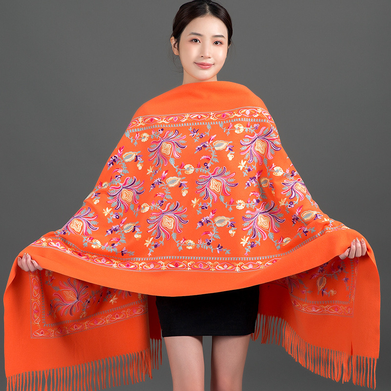 Thickened Tibetan-Nepalese Embroidered Cashmere-Style Scarf For Winter - Image 4