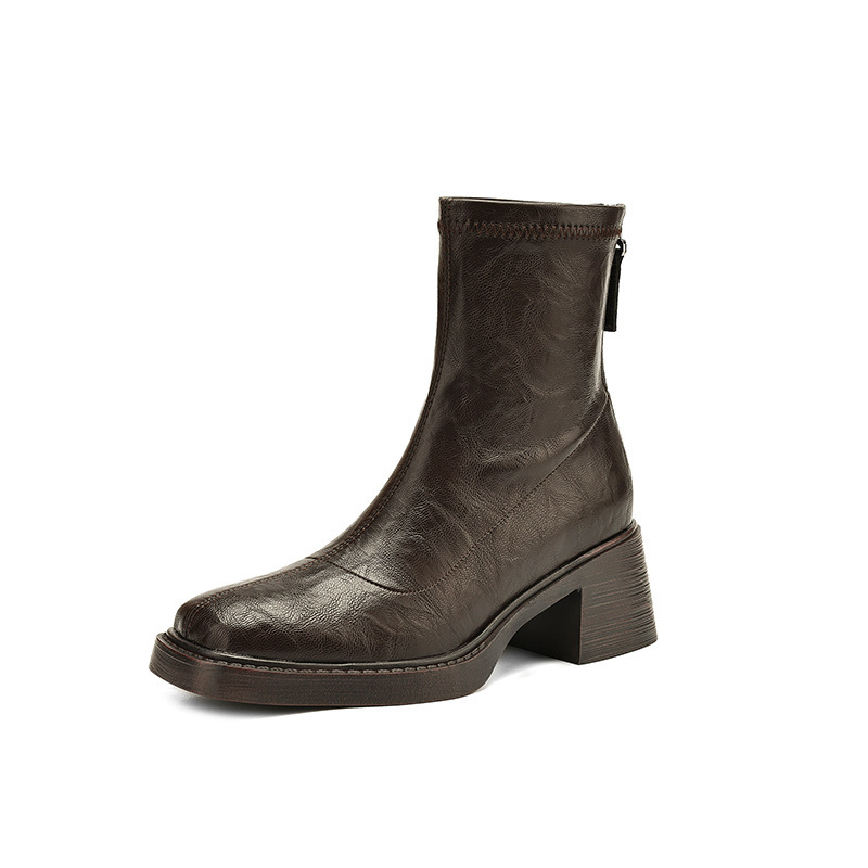 Slimming Versatile Chunky Mid-heel Square-toe Ankle Boots For Women - Image 5