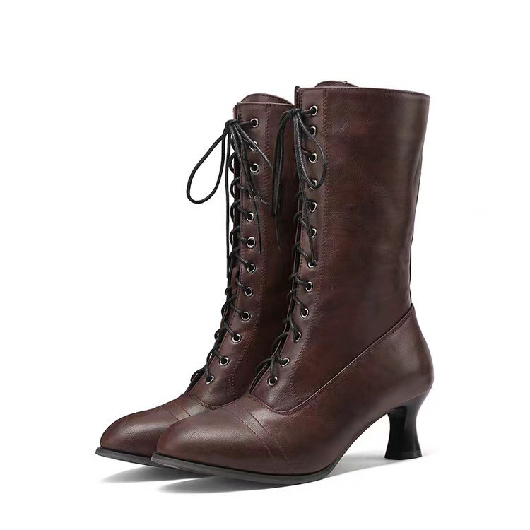 Cross-front Lace-up Low-heeled Womens Mid-calf Boots - Image 3