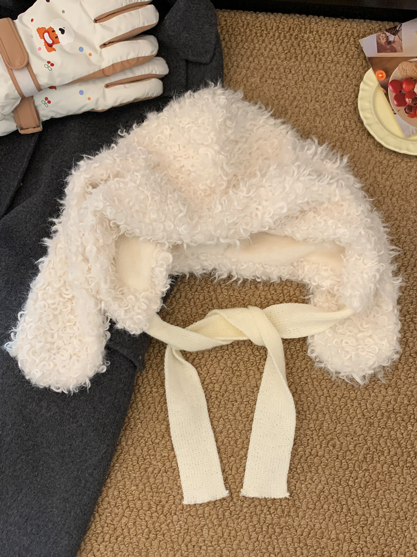 Korean-style Sweet And Cute White Plush Hat With Bunny Ears - Image 5