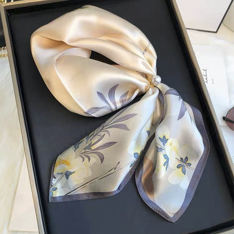 Beige Silk Square Scarf For Womenversatile And Easy To Style - Image 9