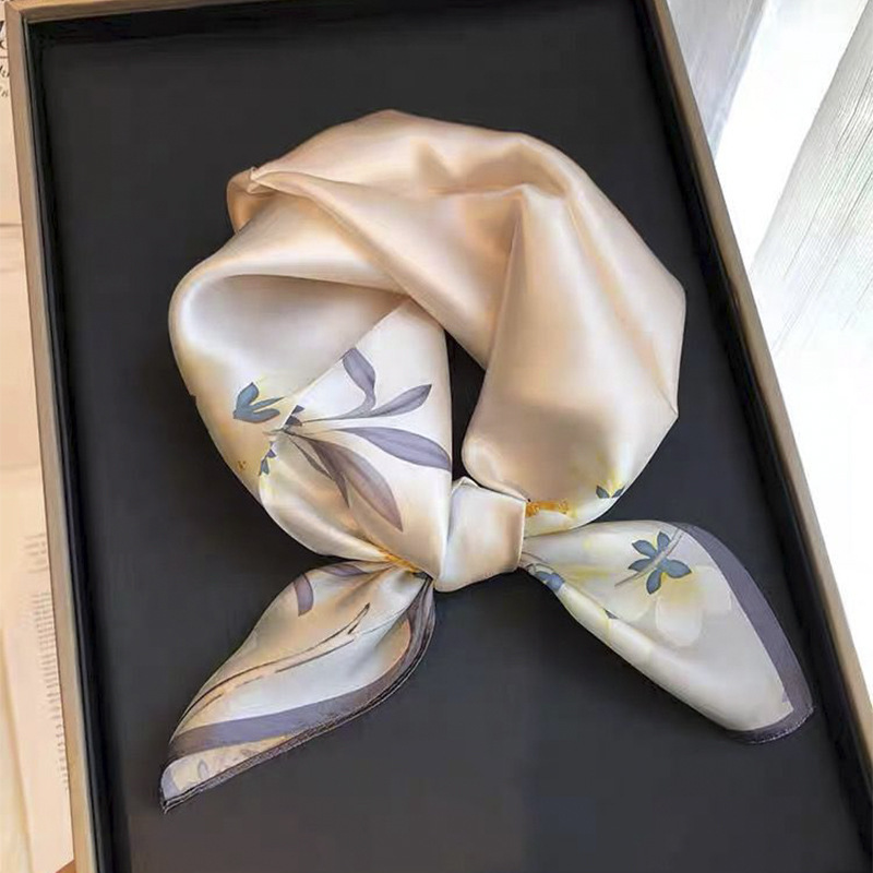 Beige Silk Square Scarf For Womenversatile And Easy To Style - Image 3