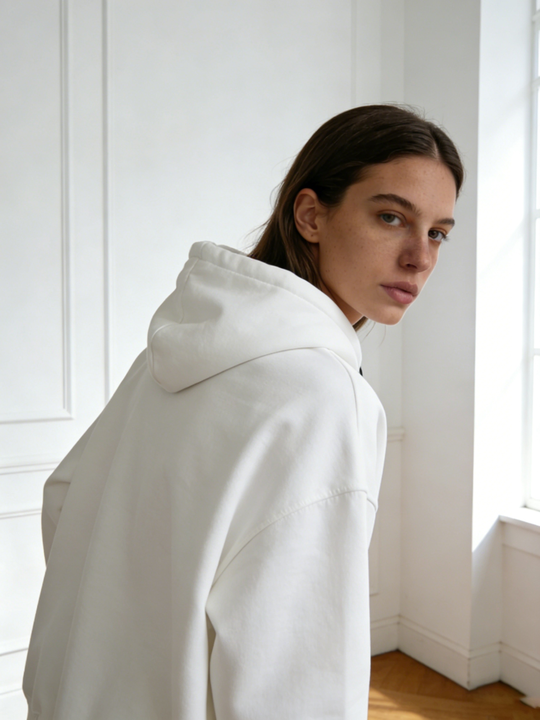 White Oversize Slogan Embroidered Hoodie - Image 3