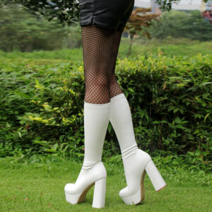 High-elasticity Mid-calf Womens Leather Boots With A Leopard Print