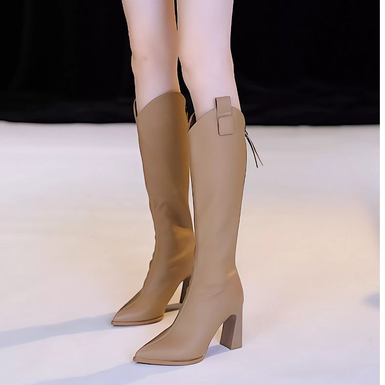 Womens Knee-high Heeled Boots With A Back Zipper And Plush Lining - Image 3
