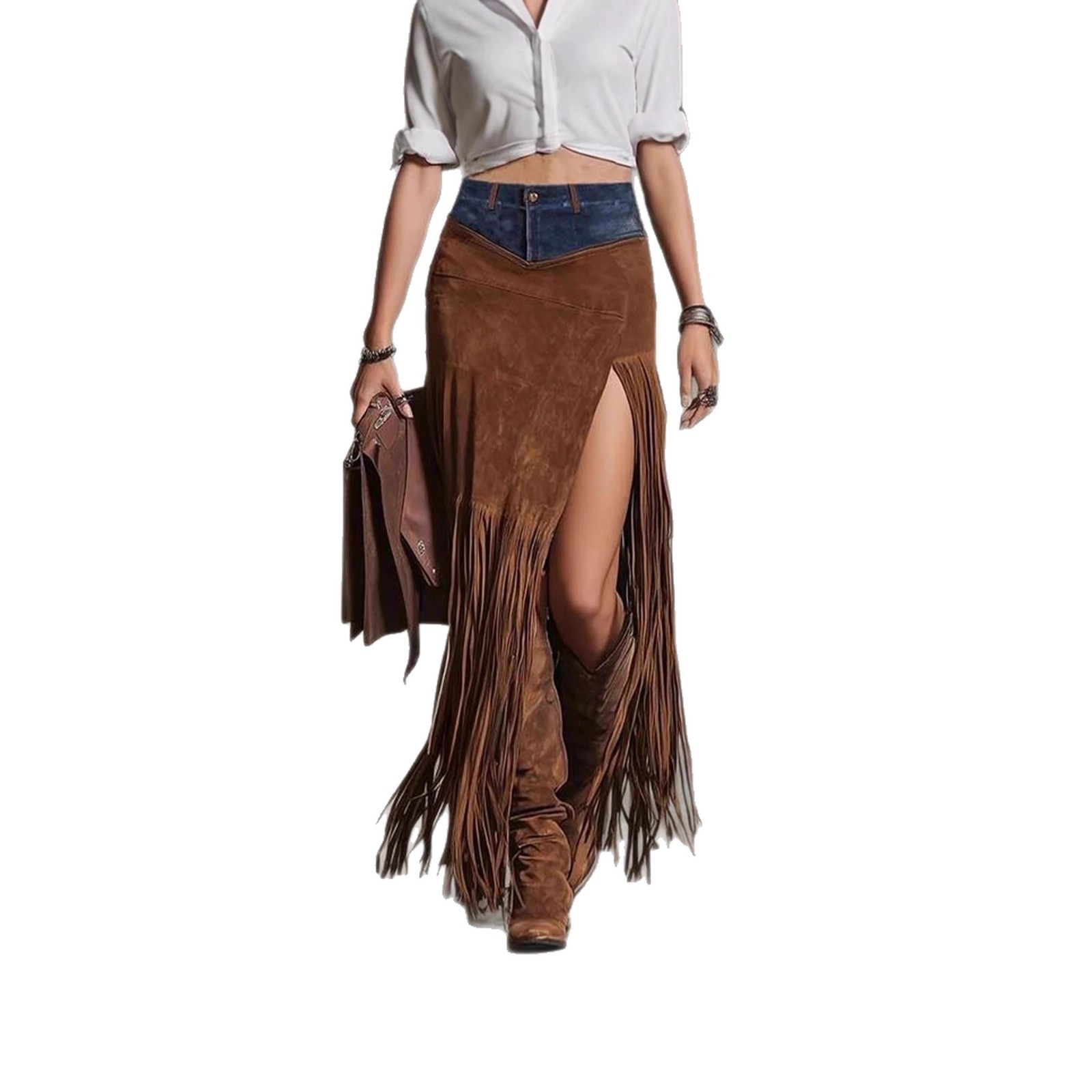 Chic Asymmetrical Tassel Suede Skirt - Image 6