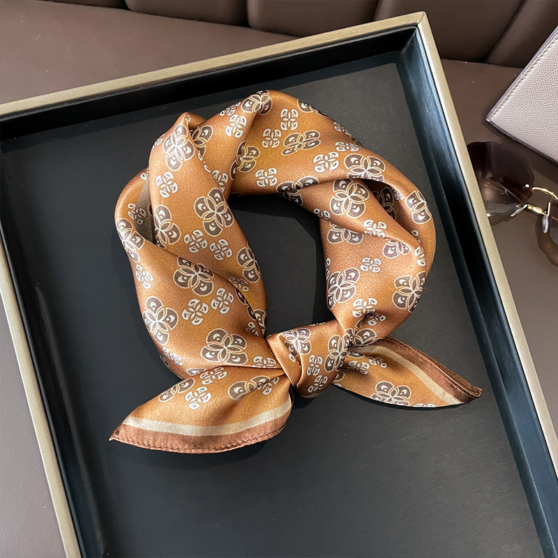 Beige Silk Square Scarf For Womenversatile And Easy To Style - Image 4