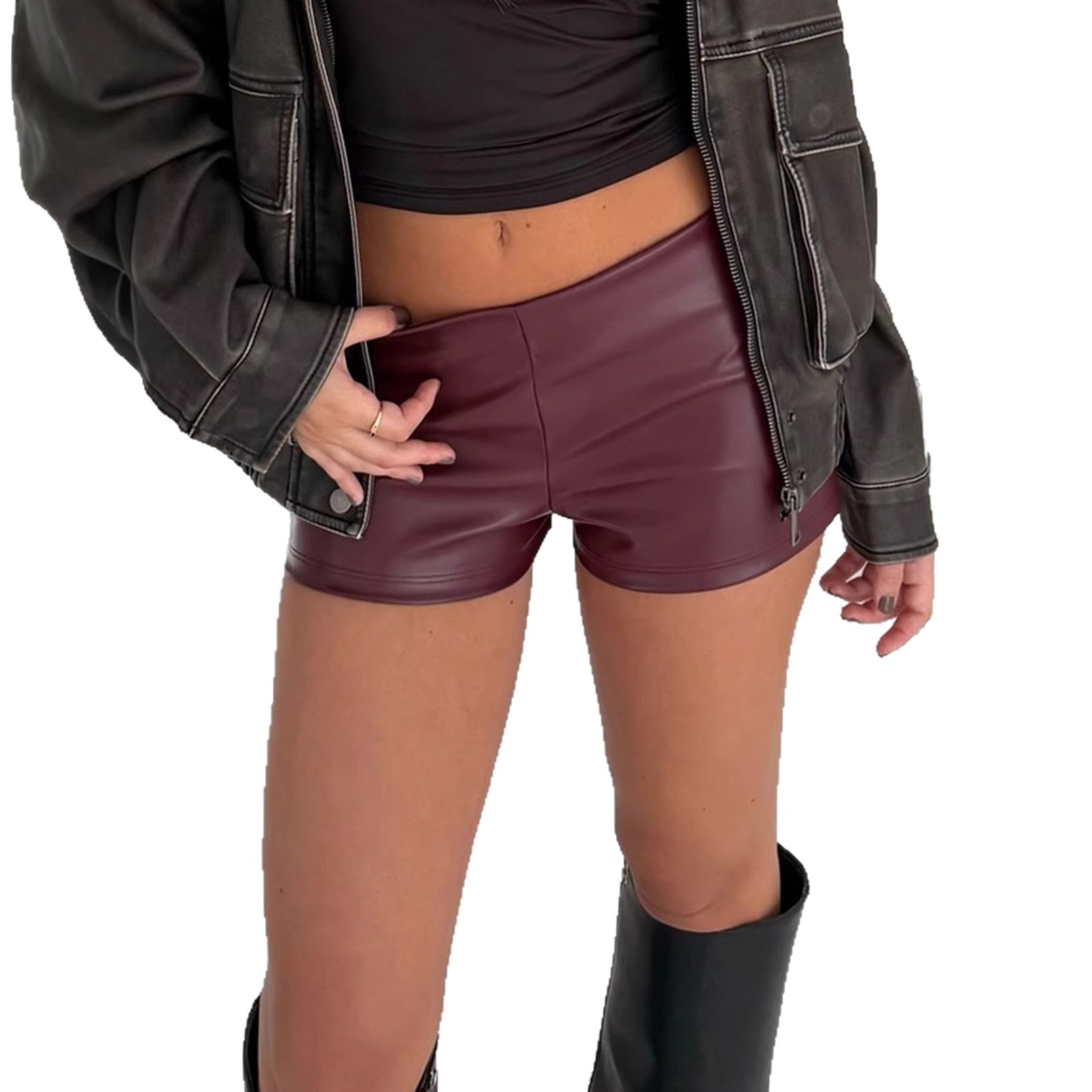 Womens Fashionable Casual Slim-Fit Black Leather Pants - Image 6