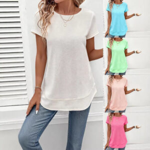 Womens Multicolor Loose-Fit Crew-Neck Short-Sleeve Pullover T-Shirt