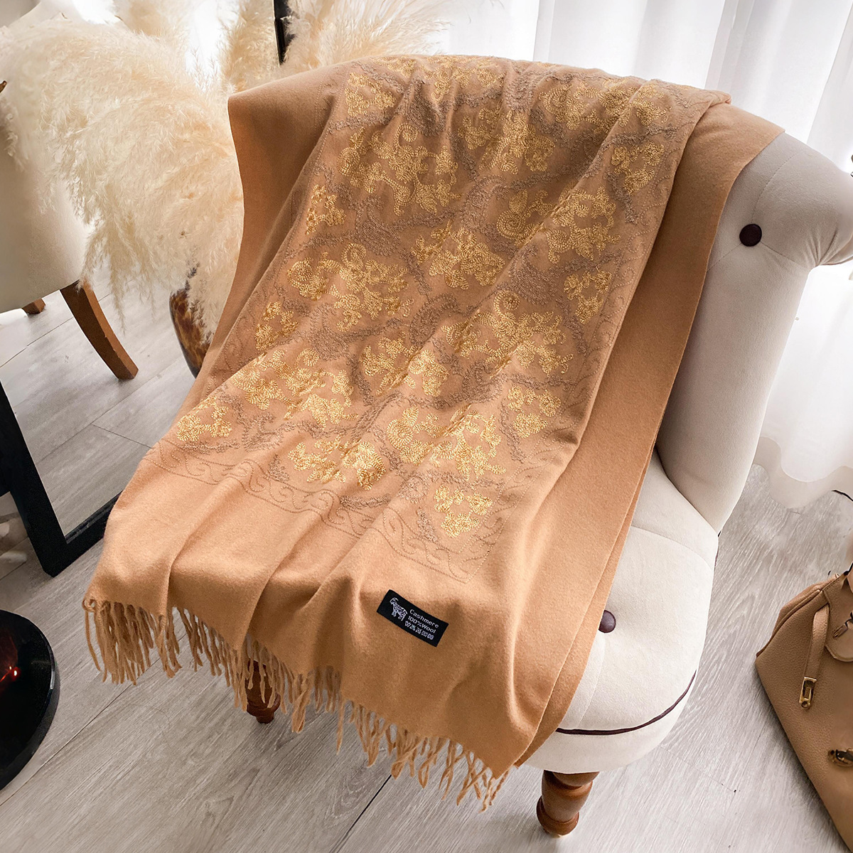 Cashew Flower Embroidered Scarf Shawl For Women - Image 6