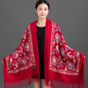 Thickened Tibetan-Nepalese Embroidered Cashmere-Style Scarf For Winter