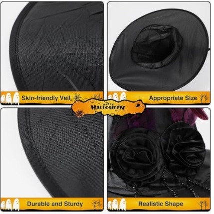 Tefal Rose Feather Halloween Ruffled Witch Hat - Image 6